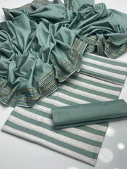 Khaadi Lawn Striped 3-Piece Suit with Jacquard Border Dupatta