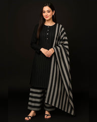 Classic Gold Striped Edition – 3-Piece Unstitched Suit (Winter Collection)