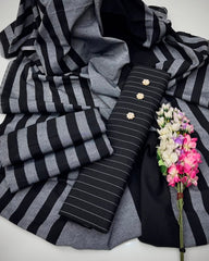 Classic Gold Striped Edition – 3-Piece Unstitched Suit (Winter Collection)