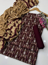✨ Winter Collection – Marina Linen Embroidered 3PC Suit with Velvet Border Shawl ✨