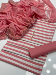 Khaadi Lawn Striped 3-Piece Suit with Jacquard Border Dupatta