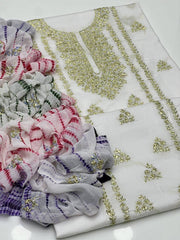 Premium Lawn 3-Piece Suit | Handmade Gota Work | Tie & Dye Chiffon Dupatta