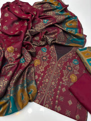 Pashmina Jacquard 5PC Suit – Gala Daman Shirt & Brosha Shawl