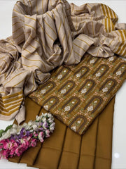 ✨ Winter Collection – Marina Linen Embroidered 3PC Suit with Velvet Border Shawl ✨